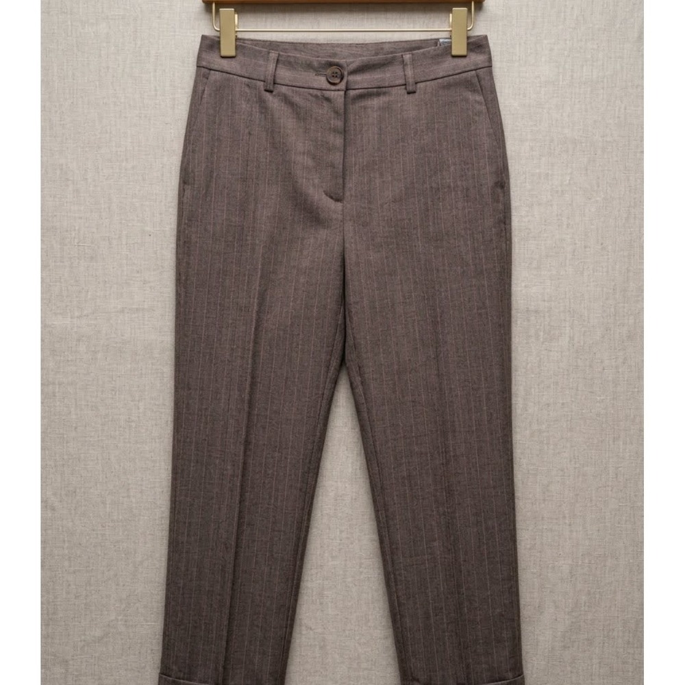 Samantha Grey Brown Pink Pinstripe Dress Pants Trousers Elastic Back Size 12